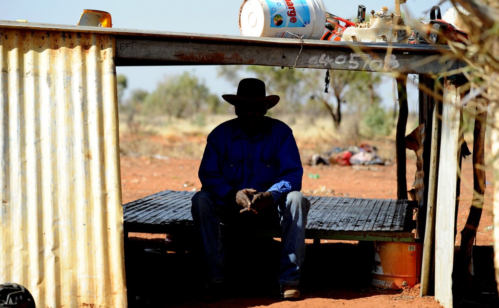 Elder Kingie Ross, pictured in his humpy in the remote Utopian outstation of Irrultja.