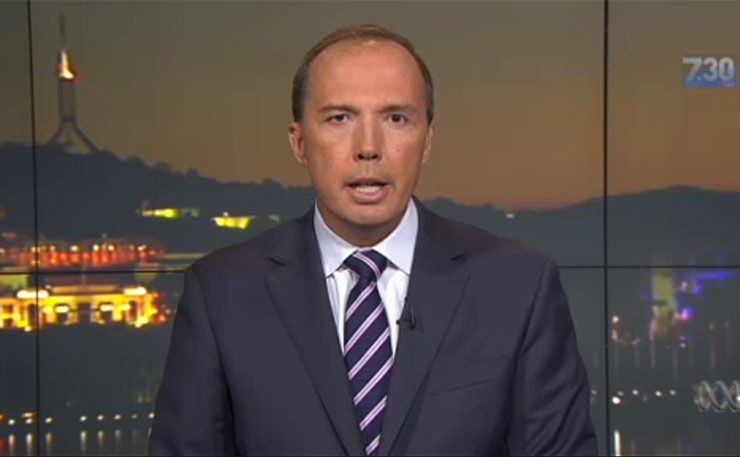 Minister for Immigration, Peter Dutton appearing on ABC TV's 7:30 Report.