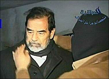Former Iraqi dictator, Saddam Hussein, moments before his execution in December 2006.