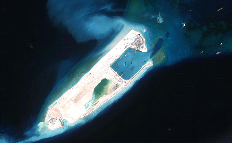 A Chinese defence base in the South China Sea, pictured under construction last year.