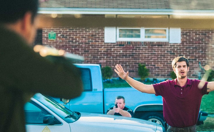 A scene from 99 Homes, starring Andrew Garfield and Michael Shannon.
