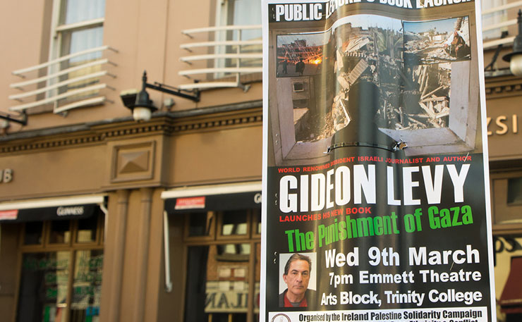A poster on the streets of Dublin, promoting a talk by Gideon Levy. (IMAGE: William Murphy, Flickr)