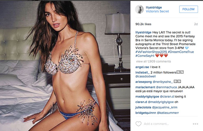 Lily Aldridge, just chillin, wearing her $2 million bra. (IMAGE: via Instagram: @lilyaldridge)