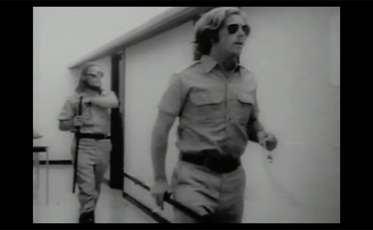 A scene form the video of the infamous Stanford Prison Experiment. 