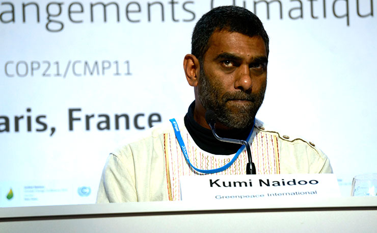 Greenpeace International Executive Director Kumi Naidoo, address the COP21 Paris climate talks. (IMAGE: Thom Mitchell, New Matilda)