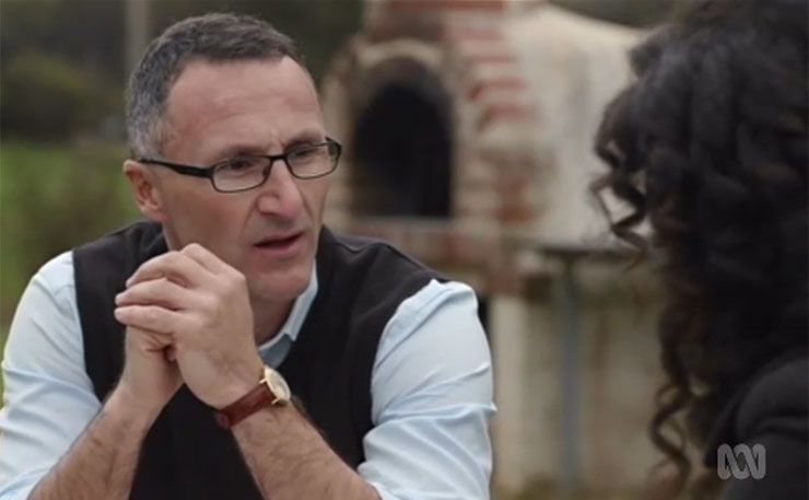Greens leader Richard Di Natale, pictured on ABC's Kitchen Cabinet series earlier this year with Annabel Crabbe. 