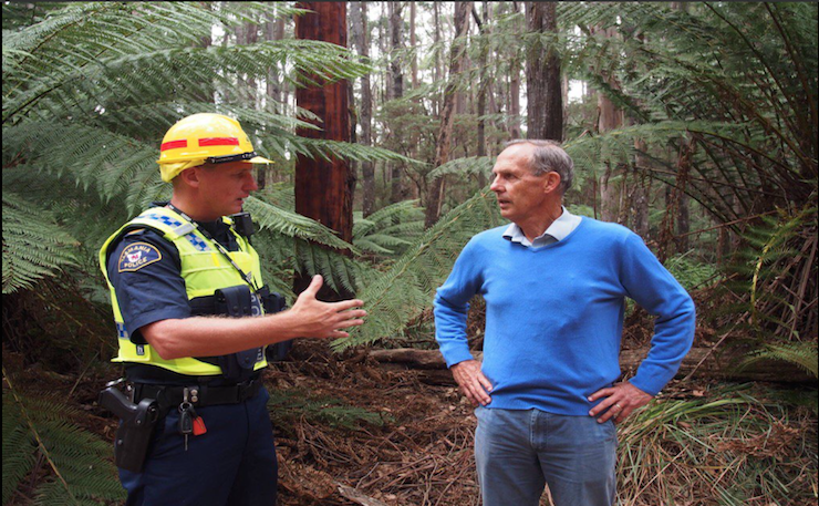 Bob Brown, right, being arrested at a recent protest.