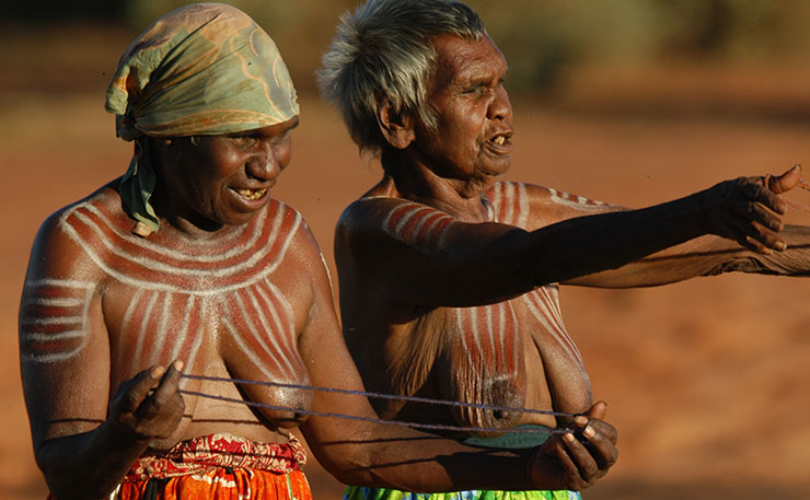 Aboriginal women from the remote Central Australian community of Ampilatwatja performing at a public ceremony in 2010 to protest against the Northern Territory intervention. (IMAGE: Chris Graham, At Large Media).