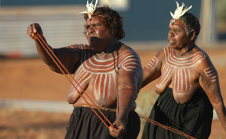 Aboriginal women from the Utopia region, performing at a public ceremony in 2010. (IMAGE: Chris Graham, At Large Media)