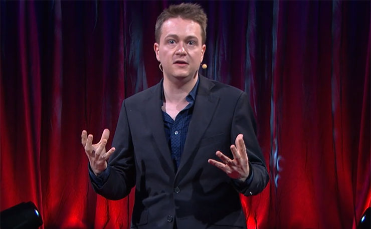 British journalist Johann Hari, during a TedX talk in 2015.