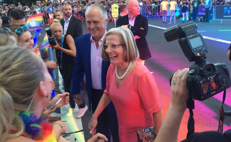 Prime Minister Malcolm Turnbull and wife Lucy Turnbull at the 2016 Mardi Gras.