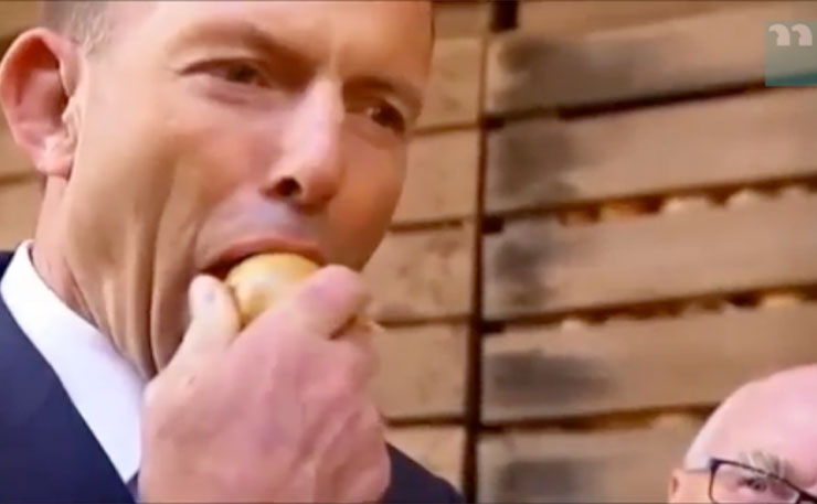 Tony Abbott eats an onion. Just because.
