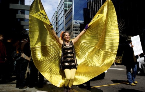 IMAGE: Thom Mitchell. A woman protests against CSG in Sydney.