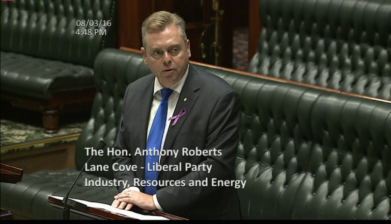 Anthony Roberts introducing anti-protest legislation in Parliament this afternoon