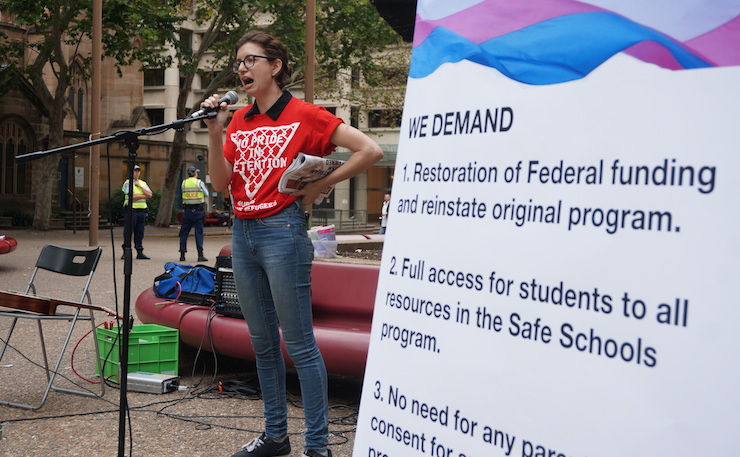 Activist Cat Rose, speaking at a Safe Schools rally in Sydney.