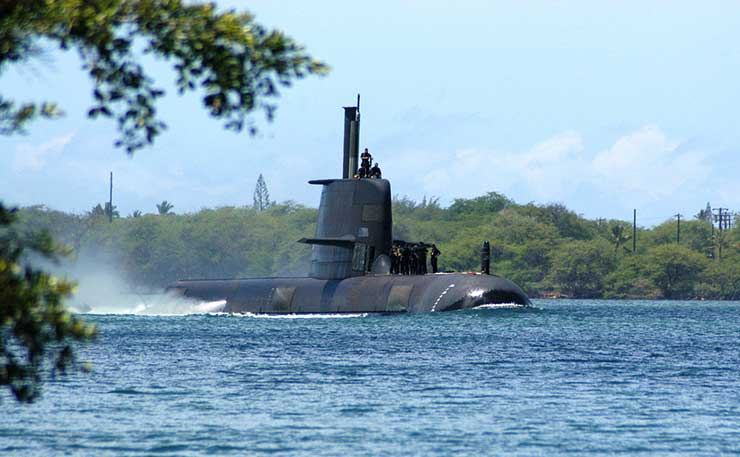 PEARL HARBOR, Hawaii. Australia's Collins-class submarine, HMAS Rankin (SSK 78), enters Pearl Harbour for a port visit after completing exercises in the Pacific region. (IMAGE: Marion Doss, Flickr).