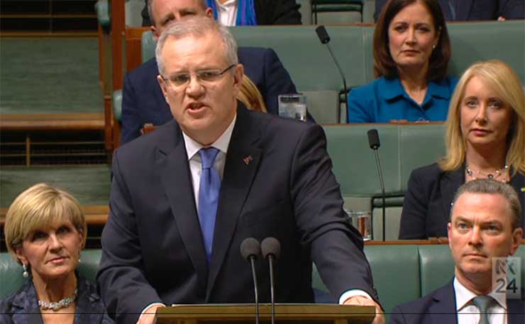 Federal Treasurer Scott Morrison delivers his first budget in Canberra.