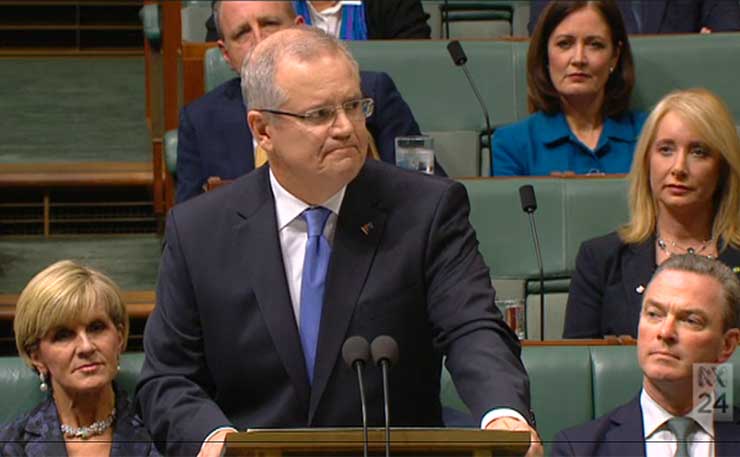 Federal Treasurer Scott Morrison delivering his first budget, in 2016.