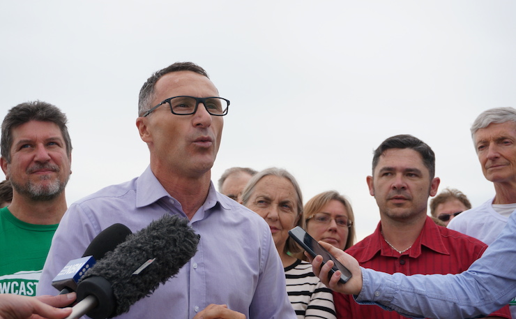 IMAGE: Thom Mitchell. Greens leader Richard Di Natale at a press conference with Jim Casey over the weekend.