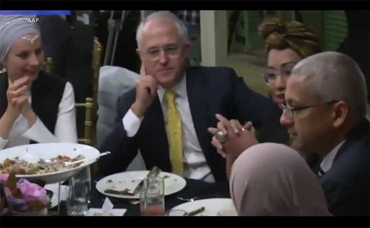 Malcolm Turnbull dines with Muslim leaders during a Kirribilli House hosted iftar in 2016.