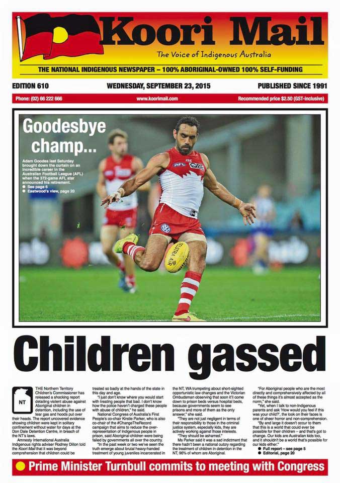 The front page of the Koori Mail, from September 2015.