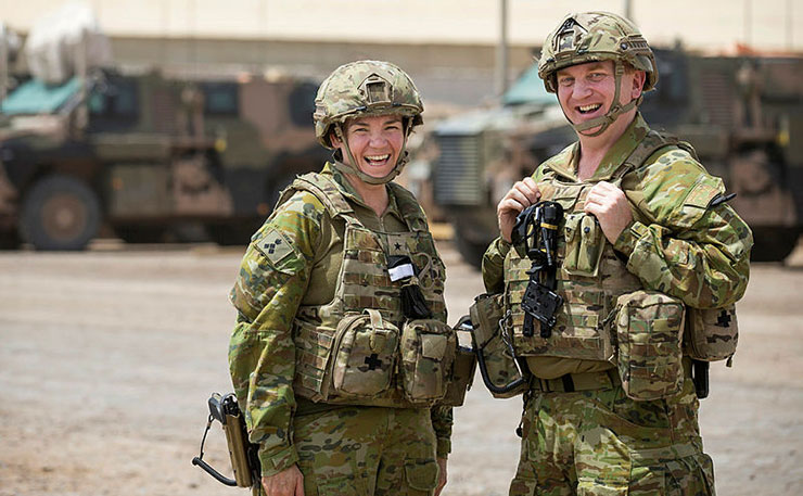 Brigadier Kathryn Campbell, CSC and incoming Deputy Commander Joint Task Force 633 Brigadier Neil Sweeney visited the Taji Military Complex in Iraq during their handover/takeover. (IMAGE: LSIS Jake Badior, Department of Defence).