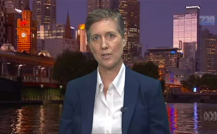 New leader of the ACTU, Sally McManus, pictured on ABC's 7:30.