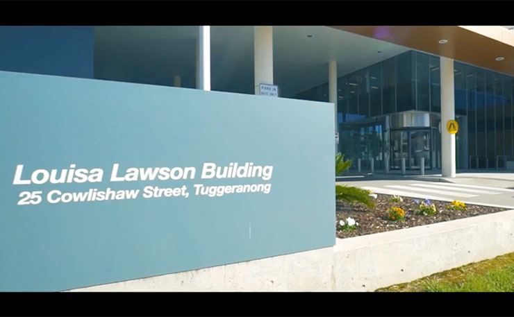 The Louisa Lawson Building in Canberra, where Department of Human Services officials refused to show Victoria Legal Aid lawyers protocol documents for the robo-debt program. (IMAGE: Amalgamated Property Group video.)