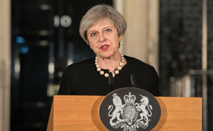 British Prime Minister Theresa May addresses media on March 22, shortly after a terrorist attack on Westminster. (IMAGE: Number 10, Flickr)