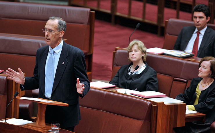 Senator Bob Brown during the Parliamentary Debate on the Afghanistan War in the Senate. (IMAGE: Greens MPs, Flickr)