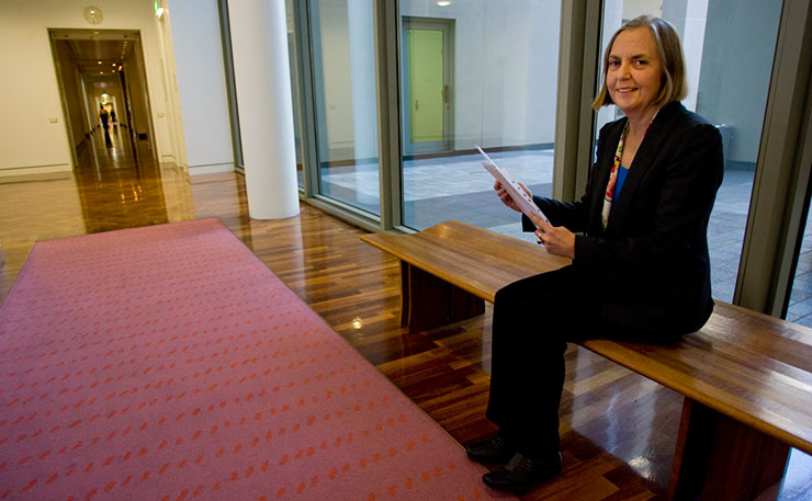 Senator Lee Rhiannon, pictured in federal parliament shortly before her maiden speech in 2011. (IMAGE: Greens MPs, Glenn Lockitch, Flickr)