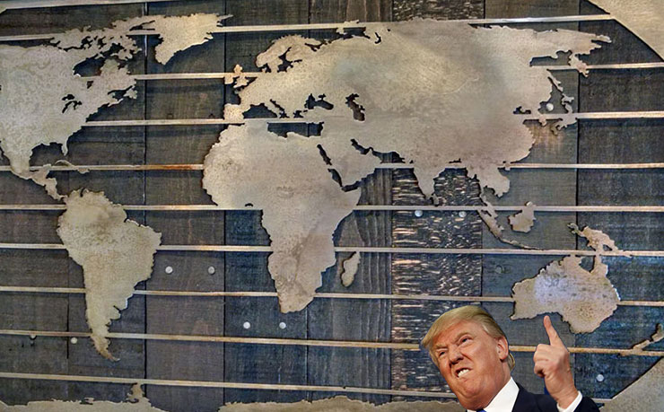 US president Donald Trump, identifying North Korea on a world map.