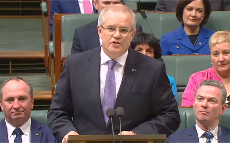 Federal treasurer Scott Morrison, delivering his 2017-18 budget speech.