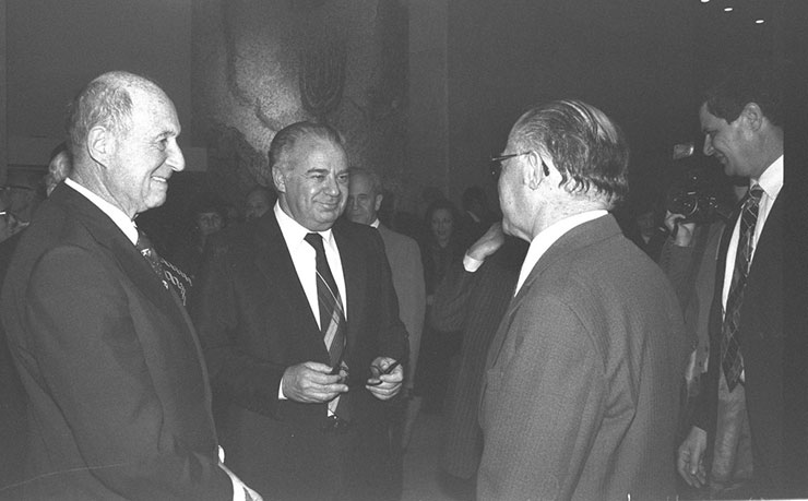 Supreme Court President Justice Moshe Landau with Prime Minister Menachem Begin and Minister of Justice Shmuel Tamir. (IMAGE: Israeli Government Press Office, Flickr)