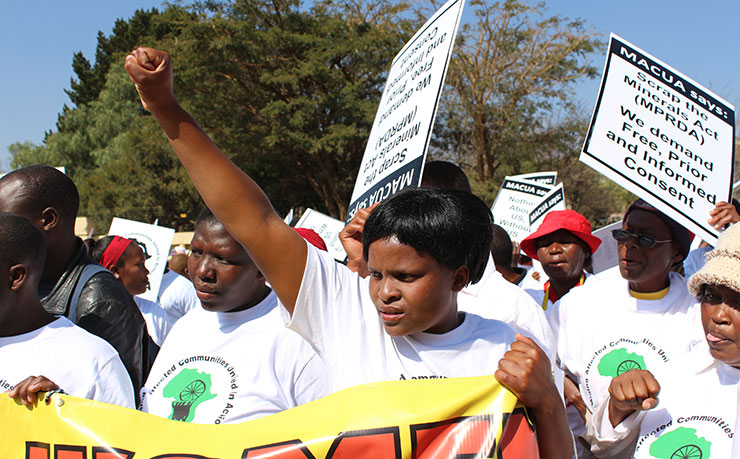 Portia Moliba of Women from Mining Affected Communities United in Action (WAMUA) protesting in Miliband, South Africa (Image: ActionAid).