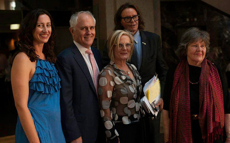 Charles Waterstreet, pictured with Prime Minister Malcolm Turnbull and his wife Lucy Turnbull.