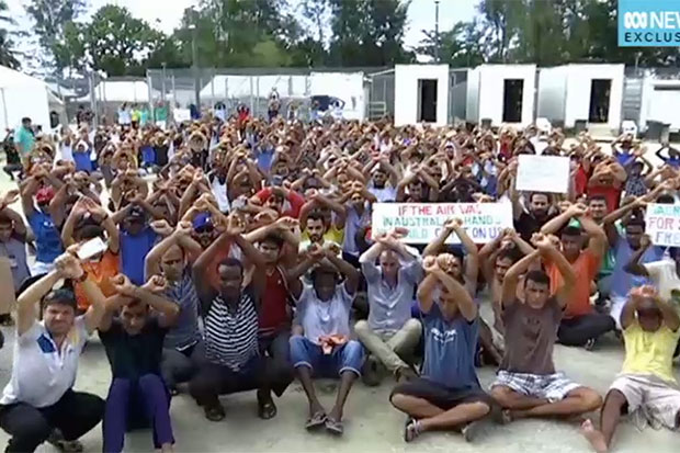 A screencap from an ABC News story, showing Manus Island detainees this week.