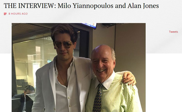 Milo Yiannopoulos, pictured with radio shock jock Alan Jones.