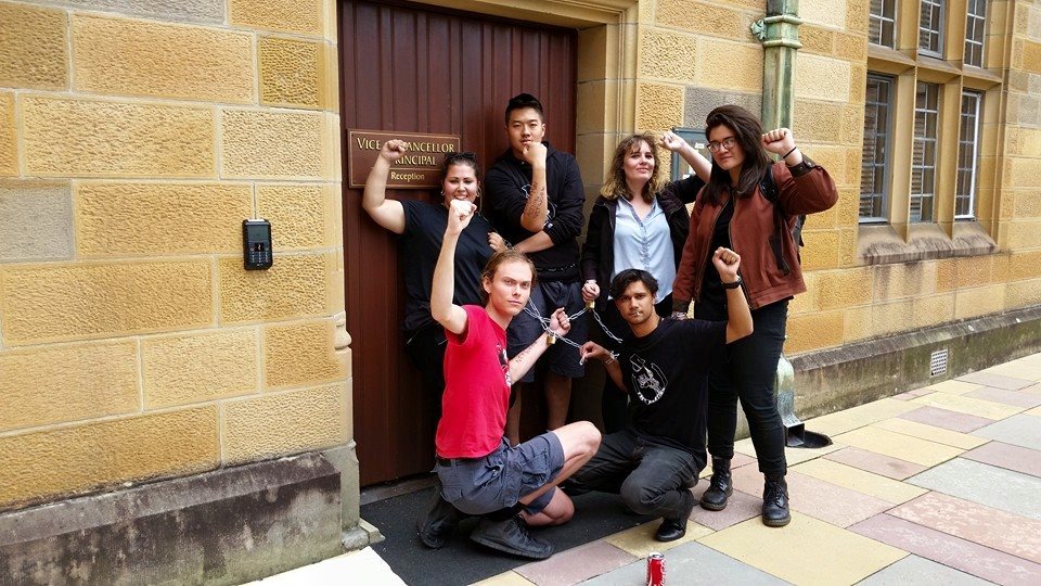 University of Sydney students lock-on to protest their vice-chancellor's support for deregulation. Photo: Amy Claire.