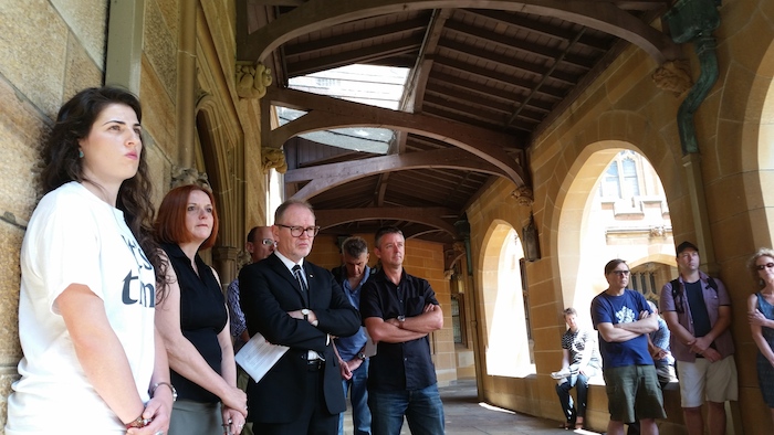 Vice-Chancellor Stephen Parker, third from the left. Photo: Max Chalmers.