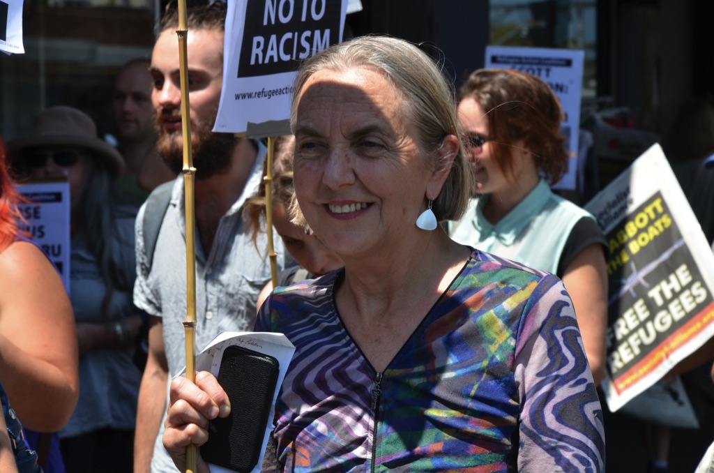 New South Wales Senator Lee Rhiannon marching with pro-refugee advocates in Cronulla. Photo by Paul Carson