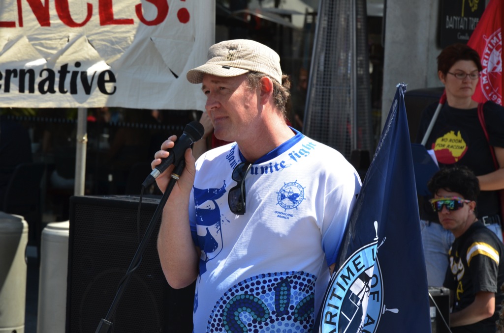 Maritime Union of Australia assistant secretary Warren Smith at the pro-refugee rally outside Scott Morrison’s office. Photo by Paul Carson.
