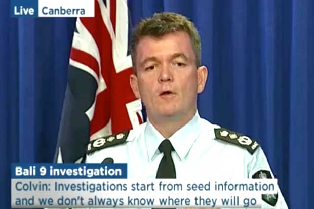 An ABC News feed of AFP Commissioner Andrew Colvin during yesterday's press conference.