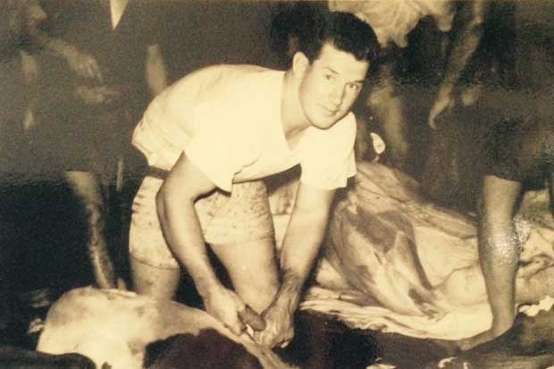 Bruce Begnell, working at the abattoirs as a young man.