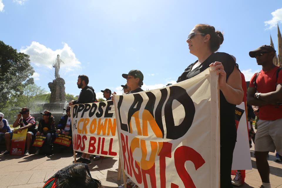 Protesters from the NSW Aboriginal Land Rights network rally against the Crowns Lands amendments in November.