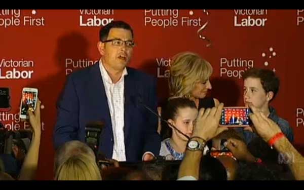 Incoming Victorian Premier, Daniel Andrews claims victory in the 2014 Victorian election last night.