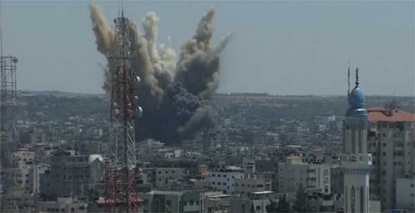 Israeli bombs, dropping on Gaza during last year's war.
