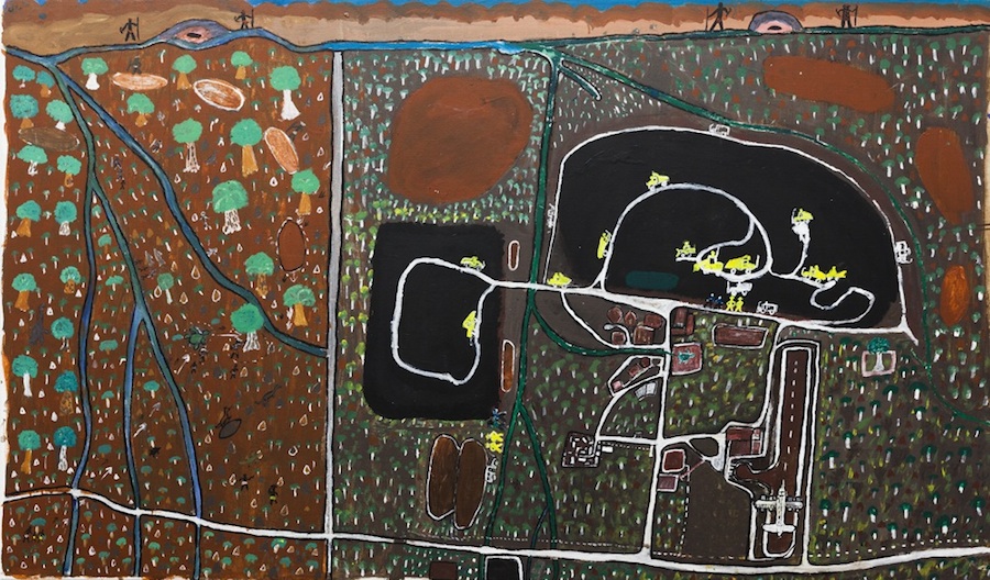 Jacky Green, Expansion of Open Cut Mining at McArthur River Mine, 2014. Acrylic on canvas, 117 x 198 cm