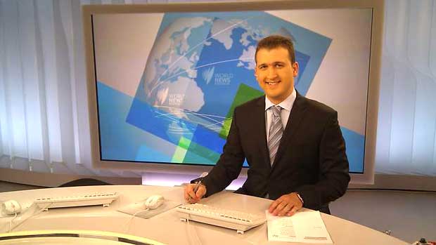 SBS journalist Manny Tsigas, who recently posted 'Harro prease' in a Facebook post.