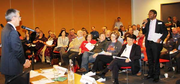 Former Attorney General Mark Dreyfus answers questions at the community forum in Dandenong in April this year.